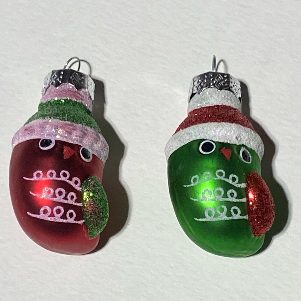 2 adorable mini glass bird Christmas ornaments